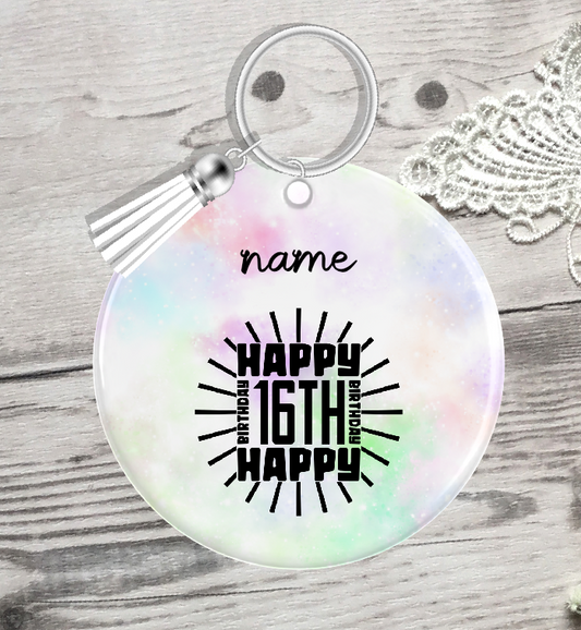 Personalised 16th Birthday Keyring 010