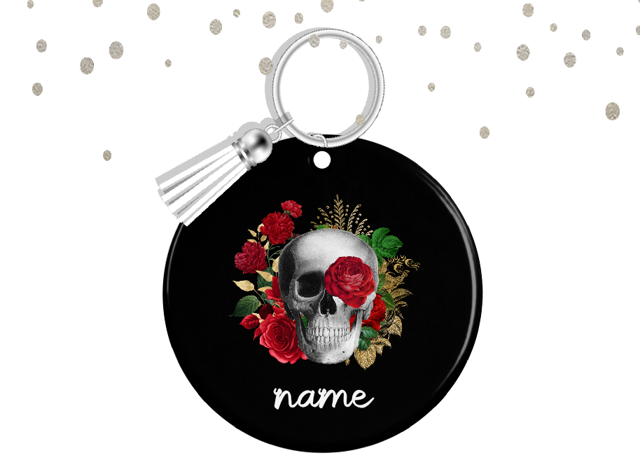 Personalised Skull And Roses Keyring 037