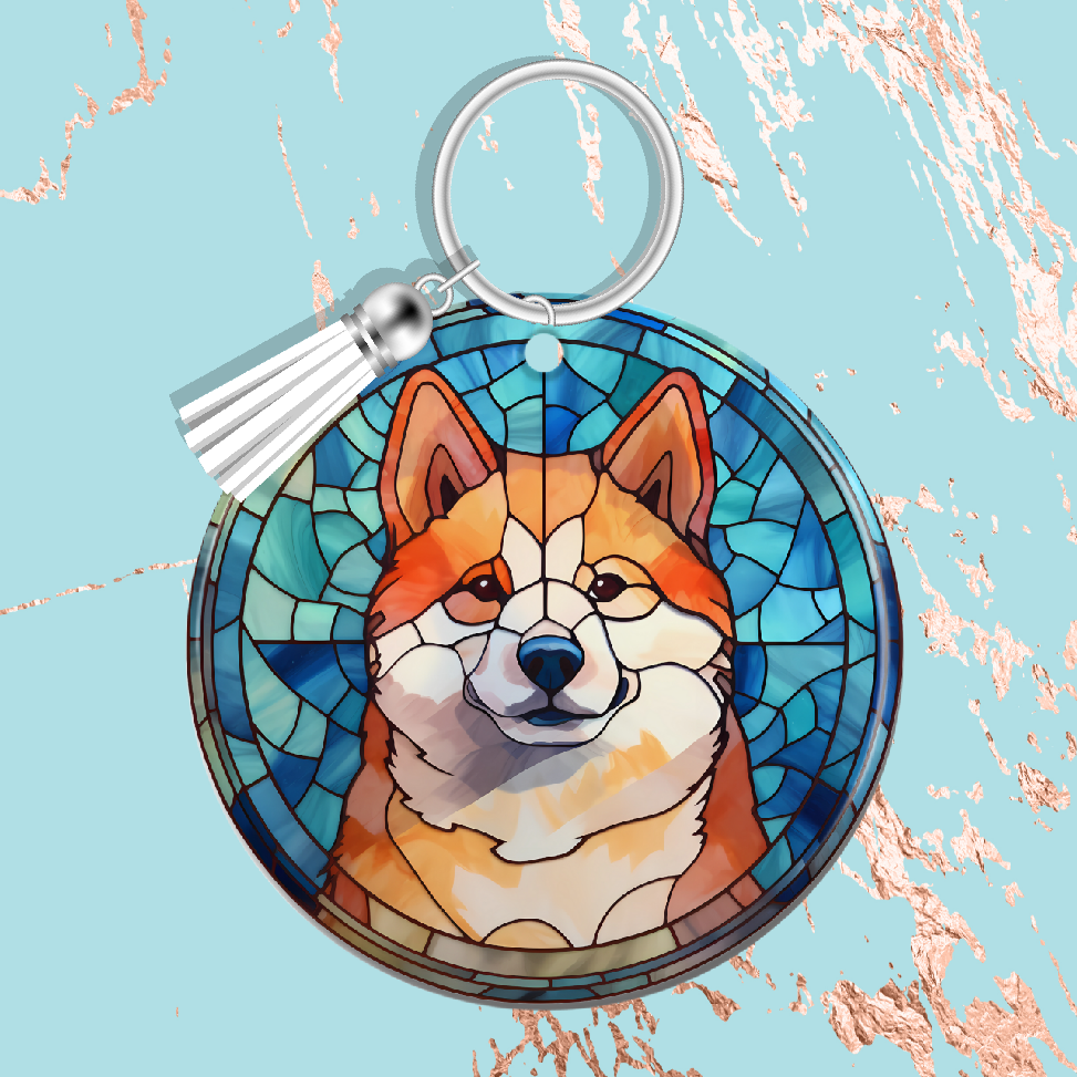 Stained Window With Dog Keyring  56