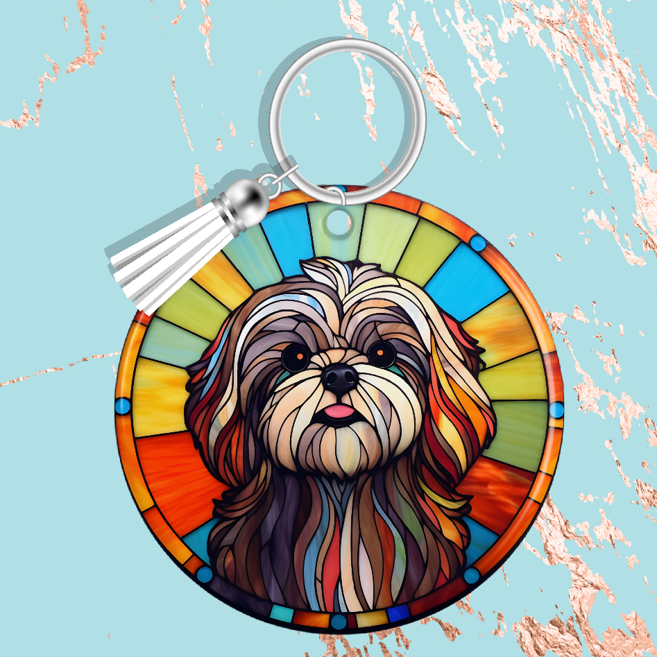 Stained Window With Dog Keyring  58