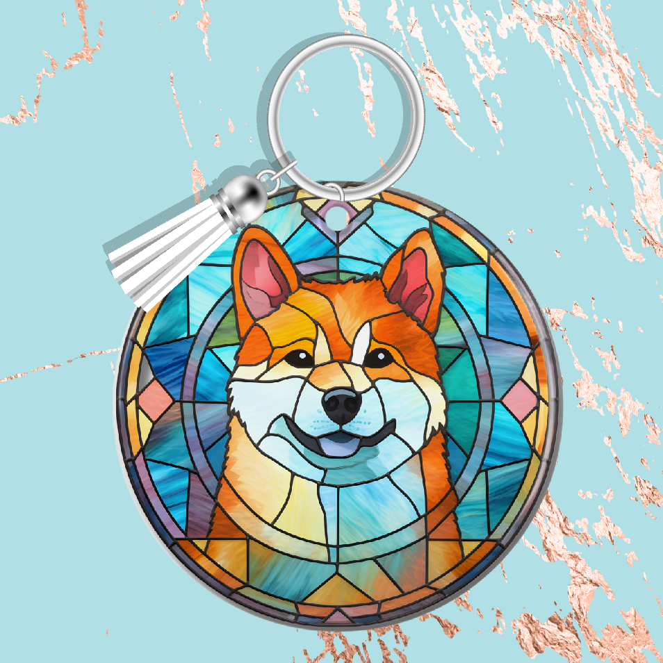 Stained Window With Dog Keyring  59