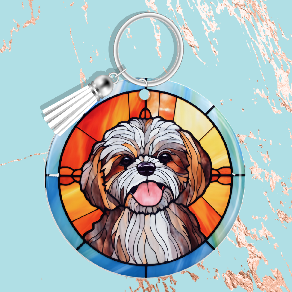 Stained Window With Dog Keyring  60