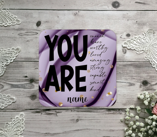 Affirmation Gift Coaster Purple Lines